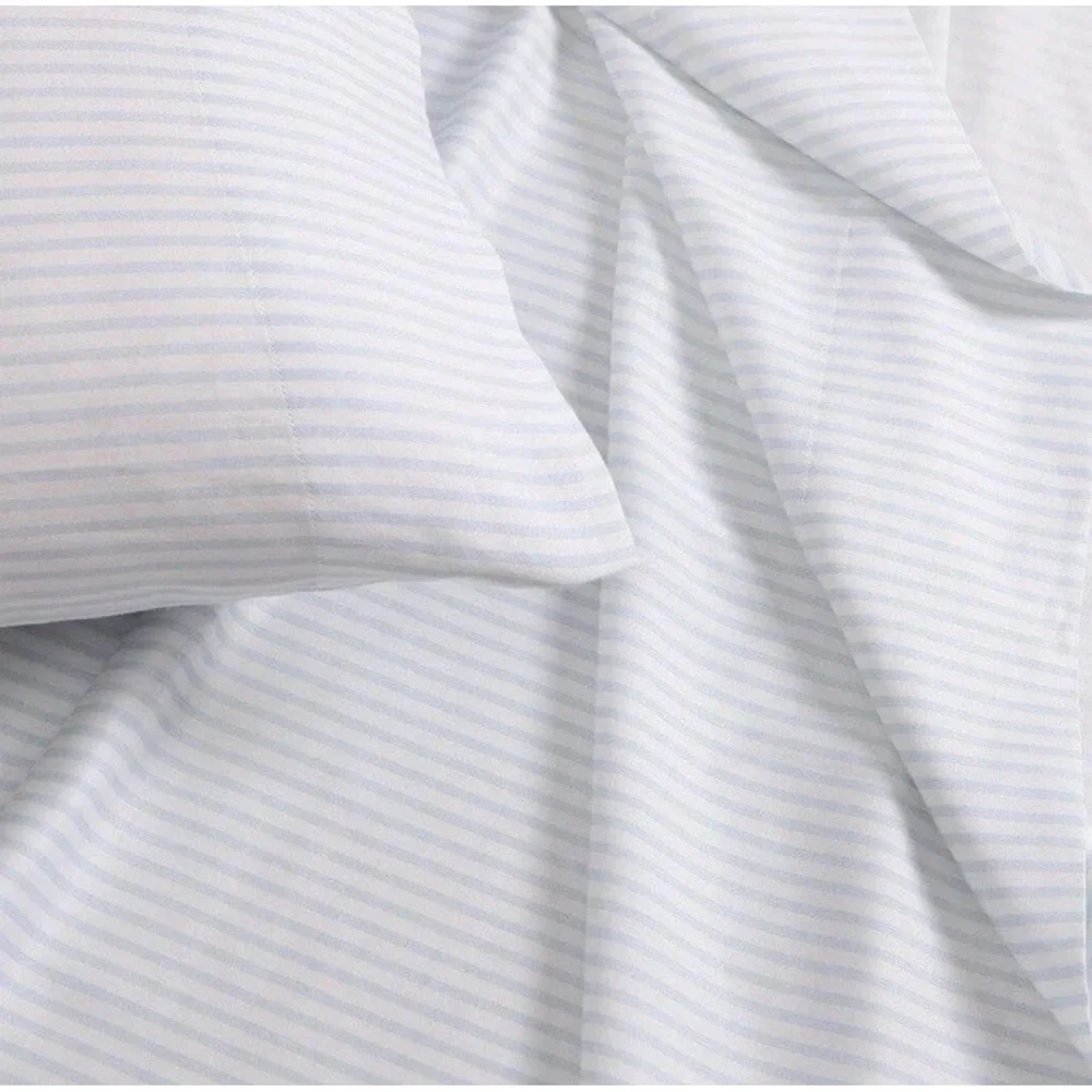 Laura Ashley Ramona Queen Sheet Set NWT Blue White Stripe 300TC Cotton 4-Piece
